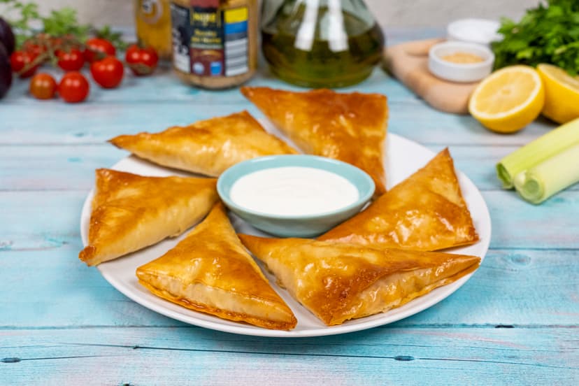Empanadillas de bonito y ciruela con salsa de yogur