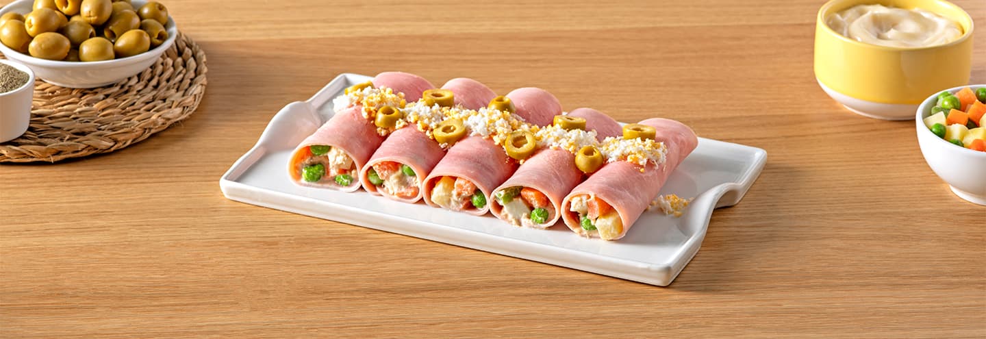 Canelones fríos de jamón cocido