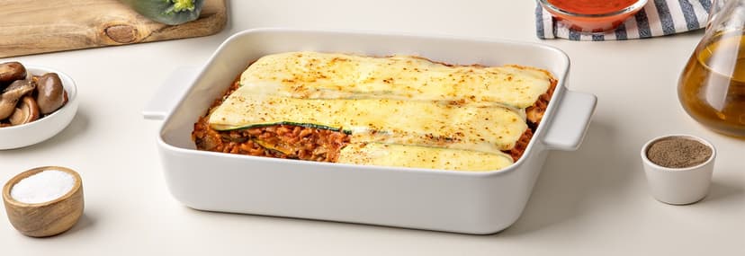 Lasaña de calabacín y carne con queso