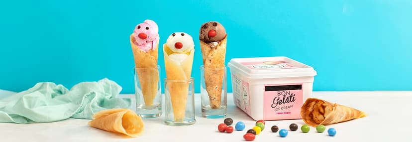 Helado tricolor con cucurucho casero