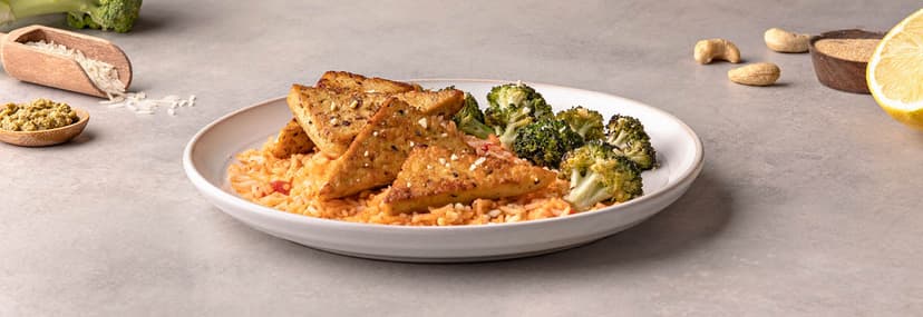 Tofu marinado y arroz