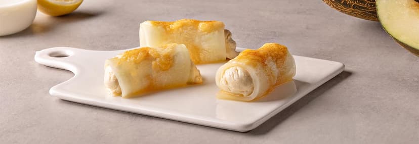 Canelón de melón con helado