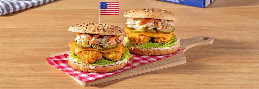 Burger con tiras de pollo