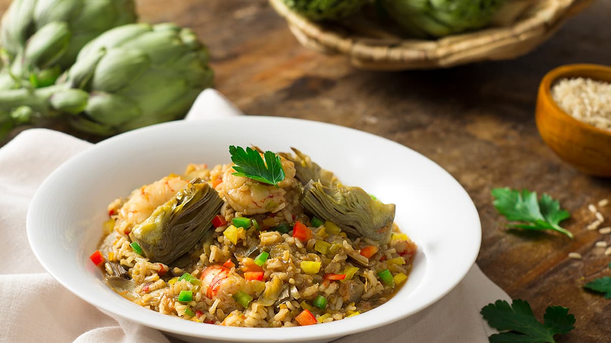 Arroz integral con alcachofas