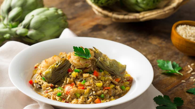 Arroz integral con alcachofas