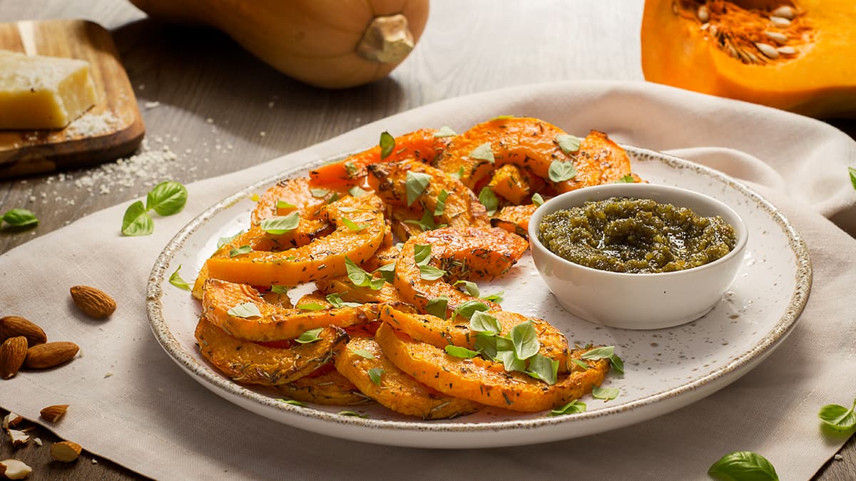 Calabaza al horno con pesto