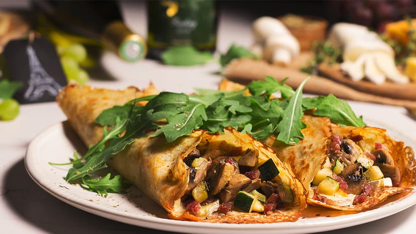 Crêpes de champiñones y queso