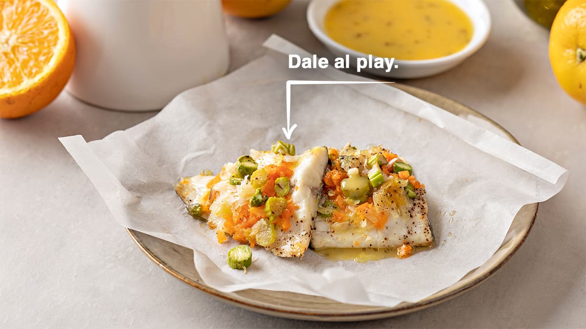 Lubina al papillote con verduras