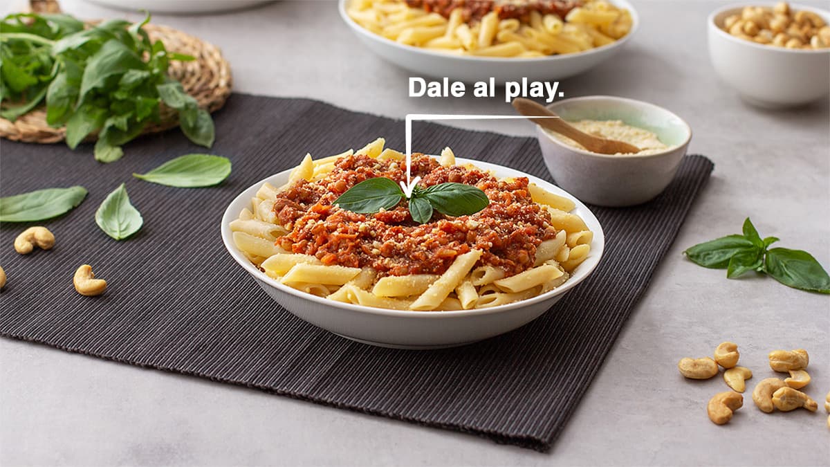 Macarrones boloñesa de lentejas