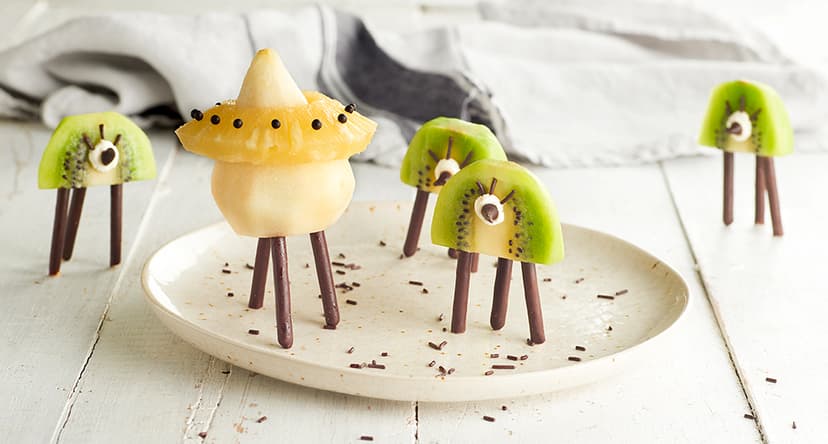 Marcianitos de kiwi y su nave espacial