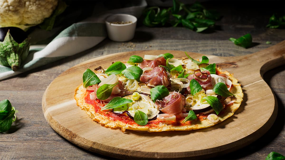 Pizza de coliflor sin lactosa