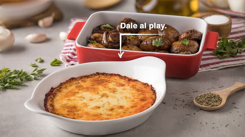 Provolone al horno y champiñones