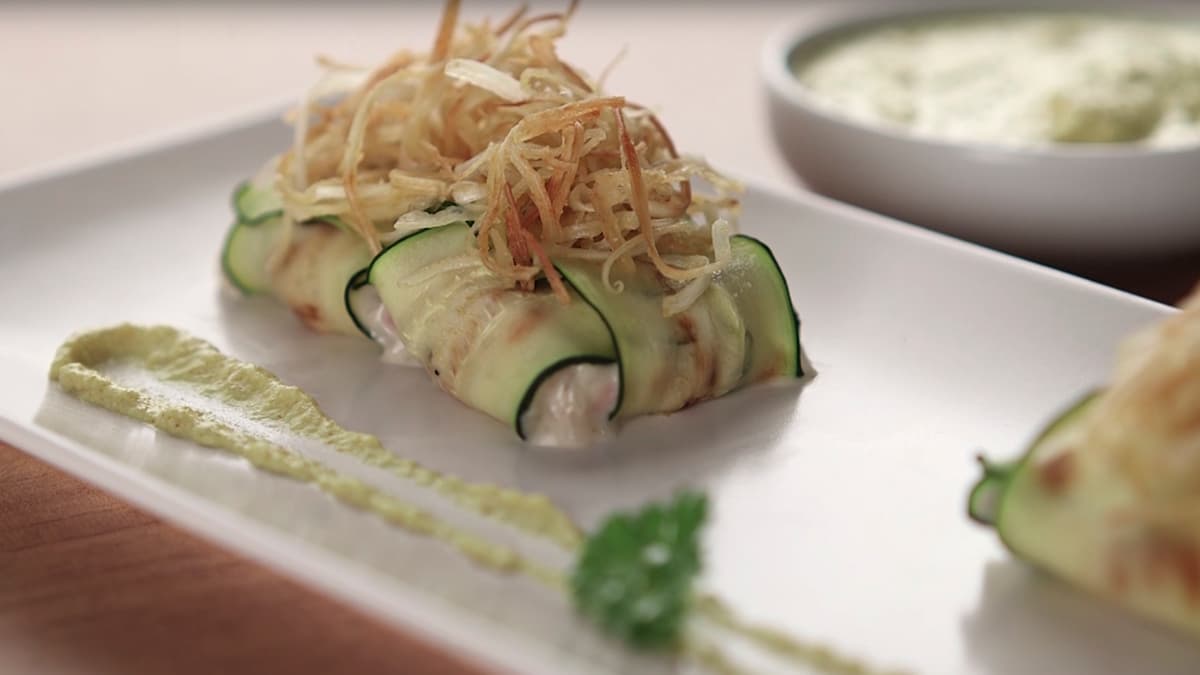 Raviolis de calabacín y lomo