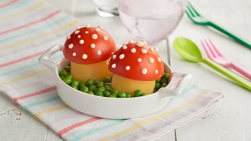 Setas de patata con guisantes