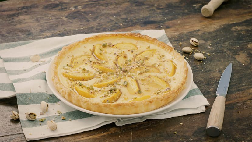 Tarta de melocotón y queso