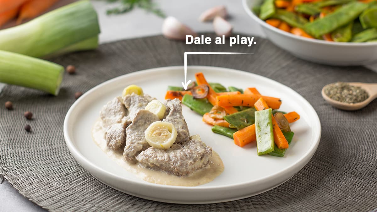 Ternera con verduras salteadas