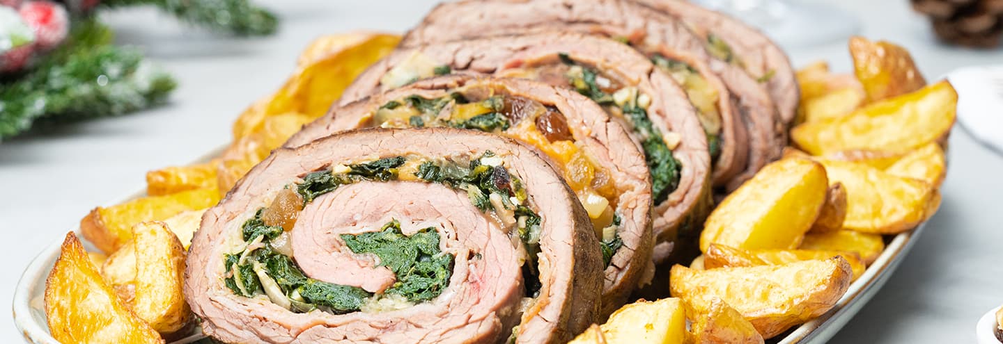 Aleta de vacuno rellena de almogrote y espinacas