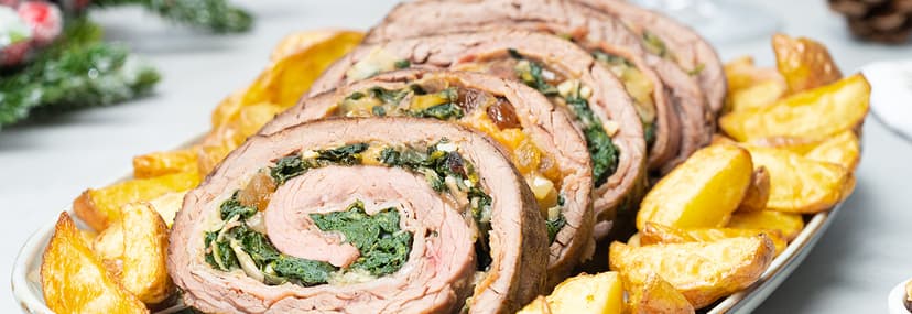 Aleta de vacuno rellena de almogrote y espinacas