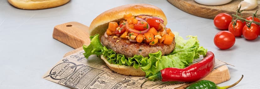 Hamburguesa de cerdo con ensalada thai