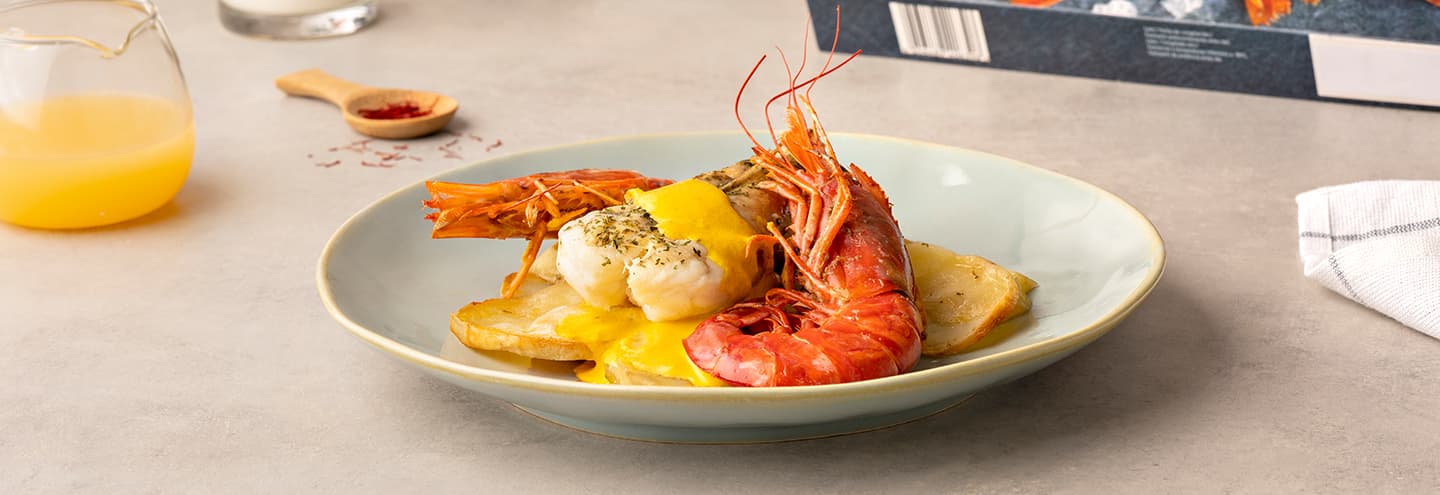 Rape al horno con gambones