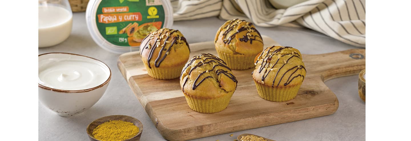 Magdalenas veganas de papaya y curry