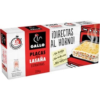 Placas para lasaña extrafinas directas al horno envase 200 g - Gallo