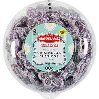Caramelos duros de violetas en caja de polvera envase 80 g - Miguelañez