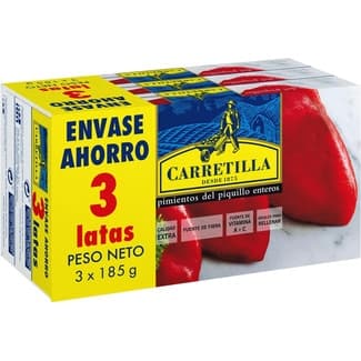 Pimientos del piquillo enteros extra pack ahorro 3 latas 150 g neto escurrido - Carretilla