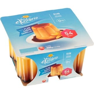 Ekilibrio flan desnatado 0% m.g. sabor vainilla sin azúcares añadidos sin gluten pack 4 unidades 100 g - Reina