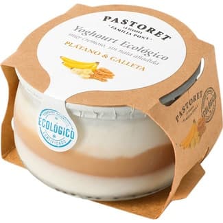 Yogur cremoso con plátano y galleta azucarado sin gluten ecológico envase 135 g - Pastoret