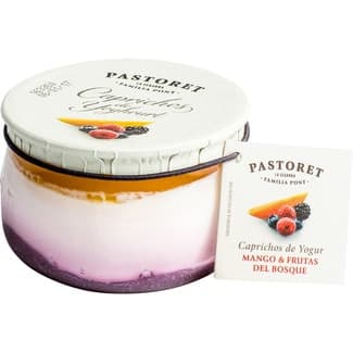 Caprichos yogur natural azucarado con mango y frutas del bosque sin gluten envase 150 g - Pastoret