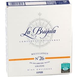 Mejillones en escabeche fritos grandes de las Rías Gallegas 6-8 piezas lata 75 g neto escurrido - La Brujula