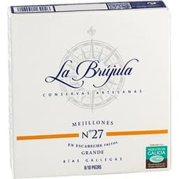 Mejillones en escabeche fritos grandes de las rías gallegas 8-10 piezas lata 75 g neto escurrido - La Brujula
