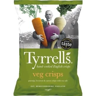 Chips de vegetales (chirivía, remolacha y zanahoria) con sal marina bolsa 125 g - Tyrrell's