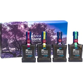 Aceite de oliva virgen extra arbequina hojiblanca cornicabra y picudo Estuche 4 botellas 250 ml - Finca La Torre