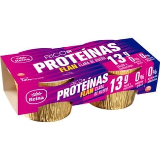 Flan con proteínas de clara de huevo desnatado 0% m.g. 0% azúcares añadidos pack 2 unidades 160 g sin gluten - Reina