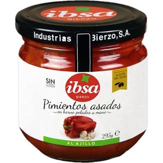 Pimientos asados en horno pelados a mano al ajillo sin gluten frasco 295 g neto escurrido - Ibsa