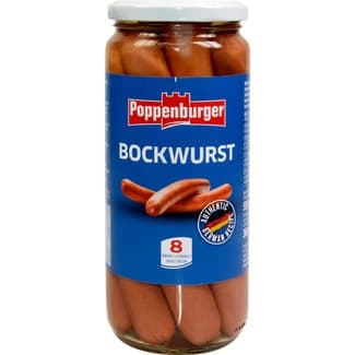 Salchichas bockwurst alemanas 8 unidades frasco 360 g neto escurrido - Poppenburger