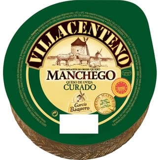 Queso curado de oveja madurado graso DOP Queso Manchego pieza 880 g elaborado con leche pasteurizada - Villacenteno