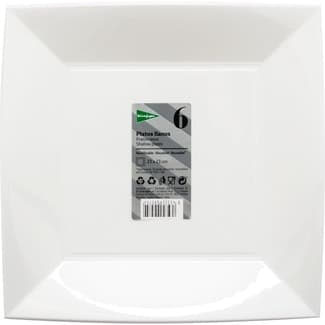 Plato llano cuadrado blanco reutilizable 23x23cm paquete 6 unidades - El Corte Ingles