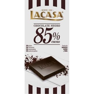 Chocolate negro 85% cacao sin gluten tableta 100 g - Lacasa