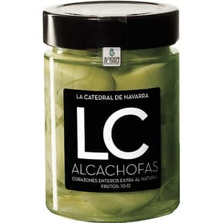 Alcachofas corazones enteros extra al natural IGP de Tudela 10-12 frutos frasco 205 g neto escurrido - La Catedral De Navarra