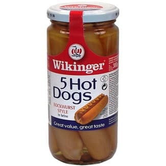 Salchichas bockwurst hot dogs 5 unidades frasco 250 g neto escurrido - Wikinger