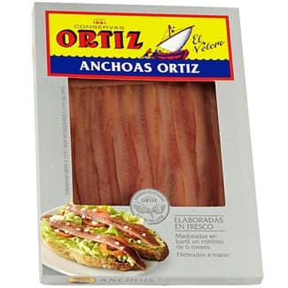 Filetes de anchoas en aceite de oliva tarrina 40 g neto escurrido - Ortiz