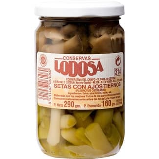 Surtido de setas con ajos tiernos frasco 160 g neto escurrido - Lodosa