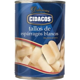 Tallos de espárragos blancos pelados lata 250 g neto escurrido - Cidacos