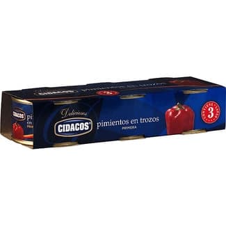Pimientos en trozos primera pack 3 latas 60 g neto escurrido - Cidacos