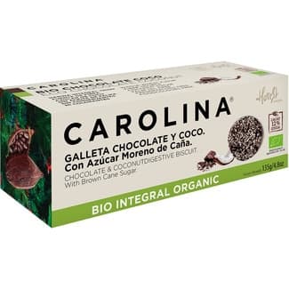 Bio Integral Organic galleta digestive con chocolate, coco y azúcar moreno de caña estuche 135 g - Carolina