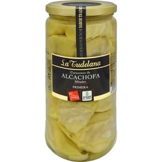 Corazones de alcachofa en mitades IGP de Tudela frasco 400 g neto escurrido - La Tudelana