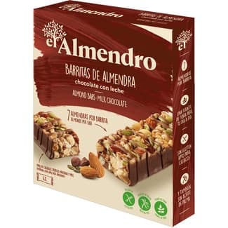 Barritas de cereales y chocolate con leche sin gluten y sin aceite de palma estuche 100 g 4 unidades - El Almendro